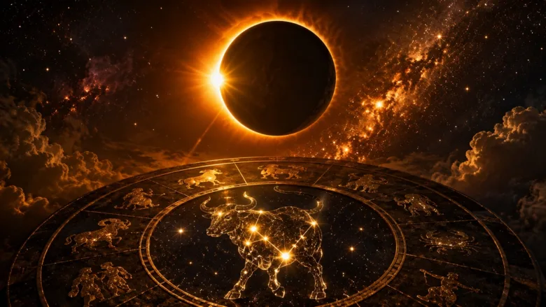 Graphic image illustrating the impact of the solar eclipse on August 12, 2026, on the Taurus zodiac sign and associated astrological remedies.