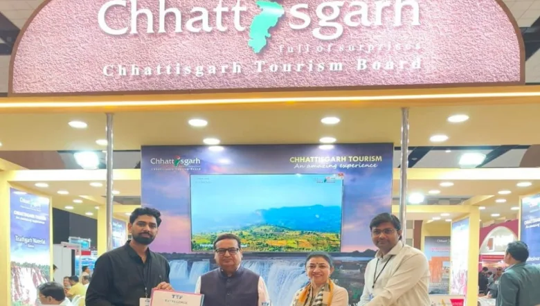 Chhattisgarh Tourism Board receiving Best Design and Decoration Award at TTF Ahmedabad 2026