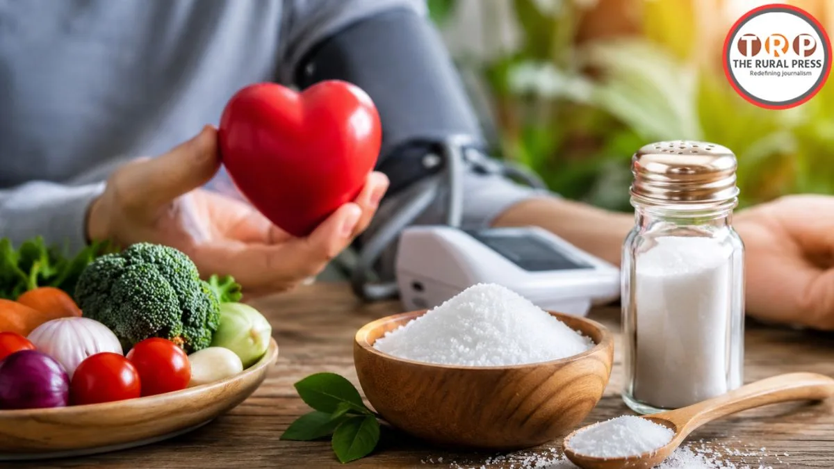 A bowl of salt with fresh vegetables representing healthy diet for high blood pressure control