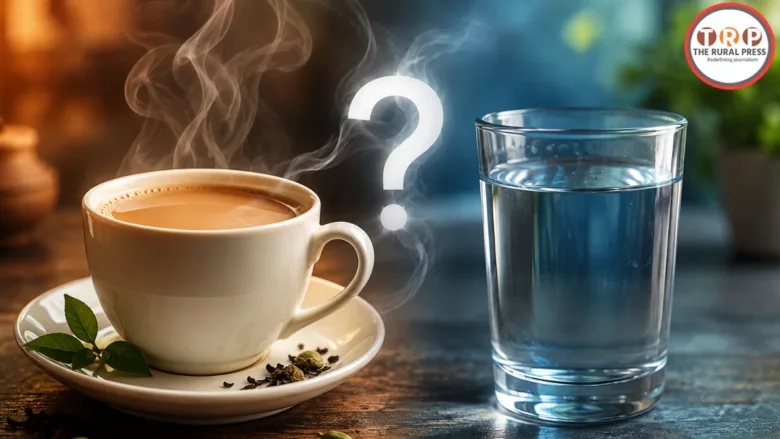 A person holding a cup of tea, concept of drinking water after tea for health.