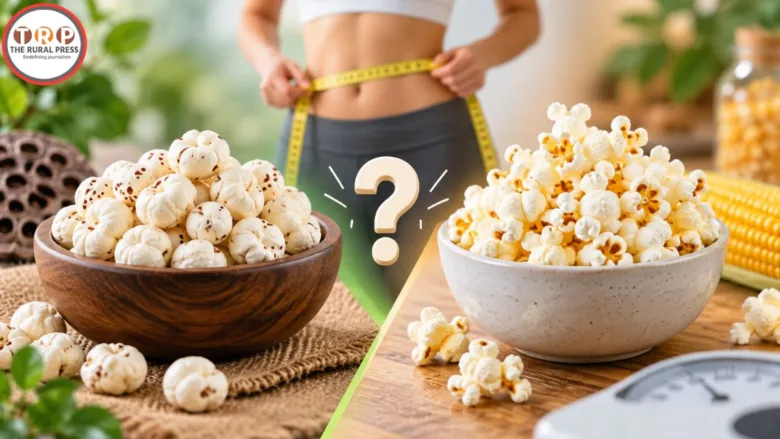 A bowl of healthy roasted makhana and popcorn for weight loss diet.