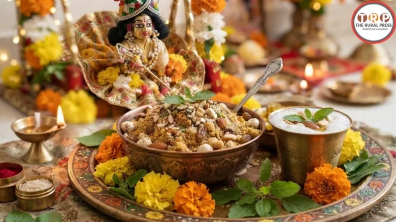 Dhaniya Panjiri recipe prepared with coriander powder, makhana and dry fruits for Janmashtami bhog