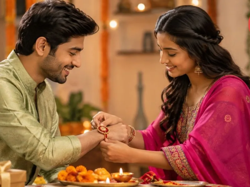 Brother and sister tying Rakhi on Raksha Bandhan 2026