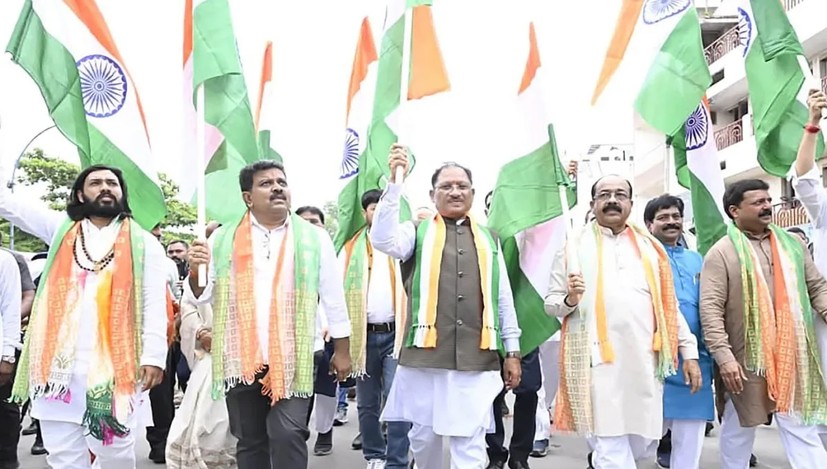 Chhattisgarh CM Vishnu Deo Sai and Deputy CMs leading grand Tiranga Yatra in Raipur