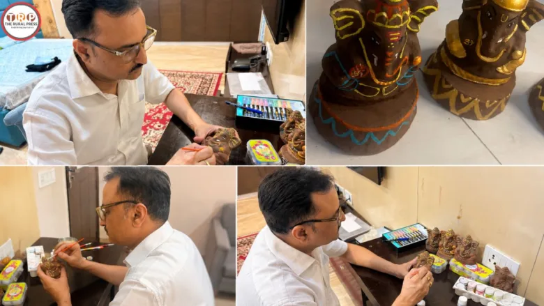 Alwar RAS officer Jitendra Singh Naruka making eco-friendly Ganesha idols out of cow dung.