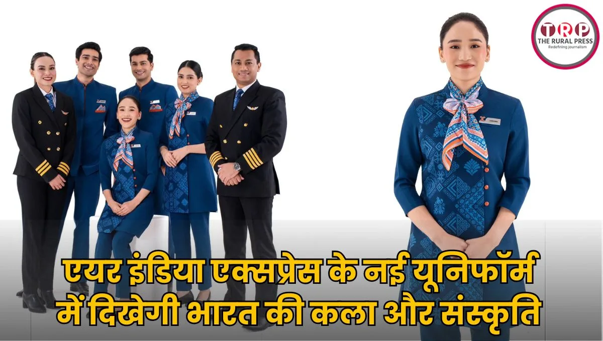 Air India Express cabin crew wearing the new uniform inspired by Indian traditional art and culture