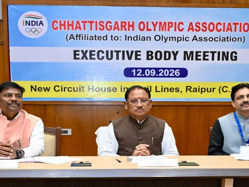 Chief Minister Vishnu Deo Say addressing the Chhattisgarh Olympic Association executive meeting in Raipur