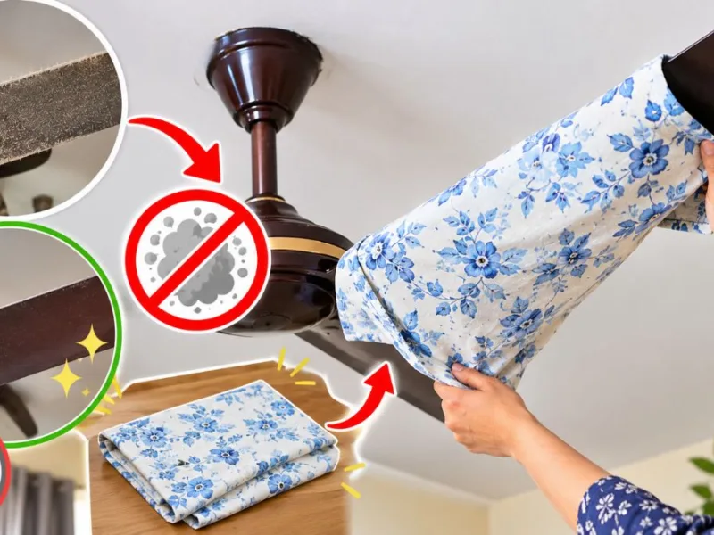 Easy Trick to Clean a Ceiling Fan Using an Old Pillow Cover