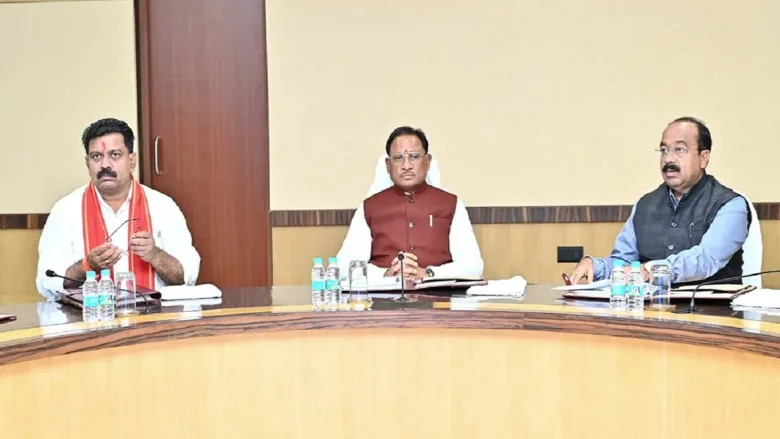 Vishnu Deo Sai chairing Chhattisgarh Cabinet Meeting at Mahanadi Bhawan