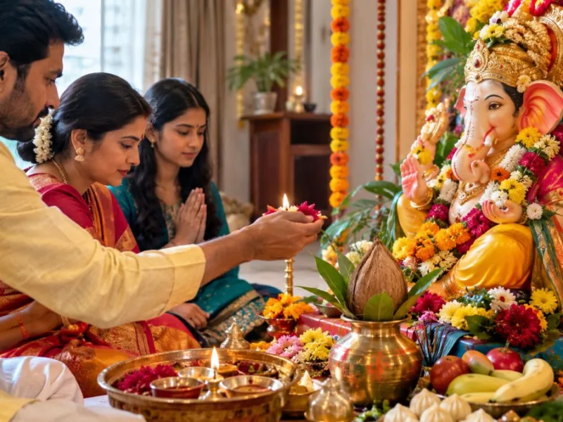 Devotees performing Uttar Puja before Ganpati Visarjan.