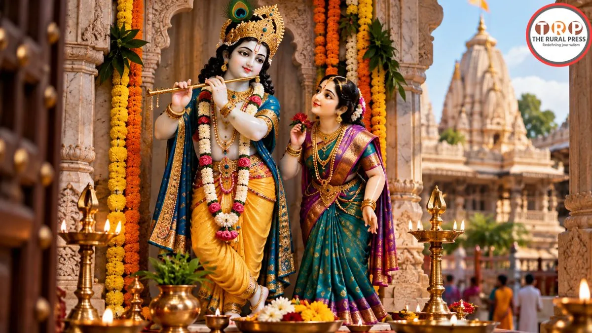 Ancient Sri Krishna Kubja Mandir structure on Mathura Parikrama Marg during Janmashtami