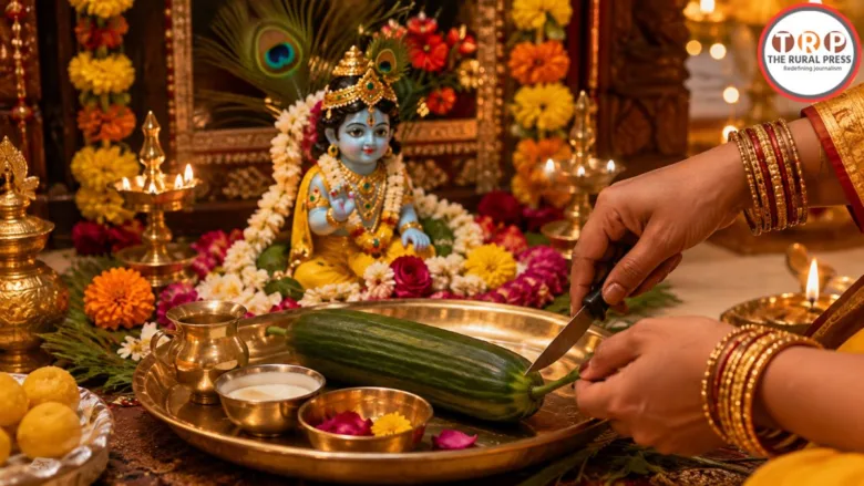 Cucumber Naal Chhedan Ritual During Lord Krishna’s Worship on Janmashtami 2026
