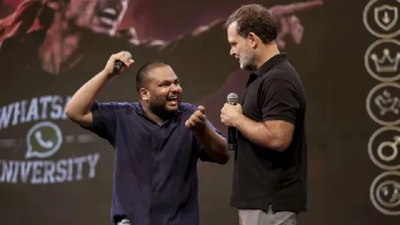 Rahul Gandhi with comedian Pulkit Mani at Chhatron Ki Goonj event in Indore