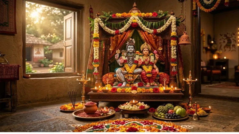 Clay idols of Shiva and Parvati worshipped during the Teeja festival in Chhattisgarh.