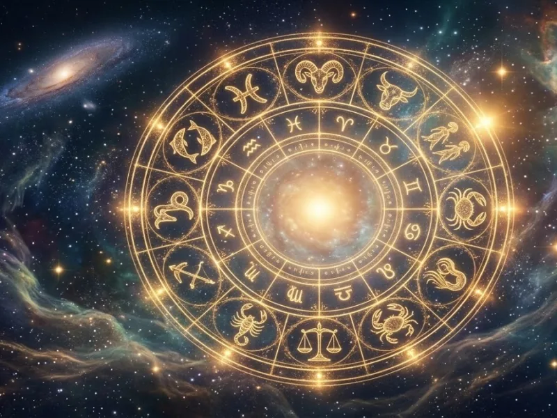 Digital image of the symbols of the 12 zodiac signs and the astrological wheel.