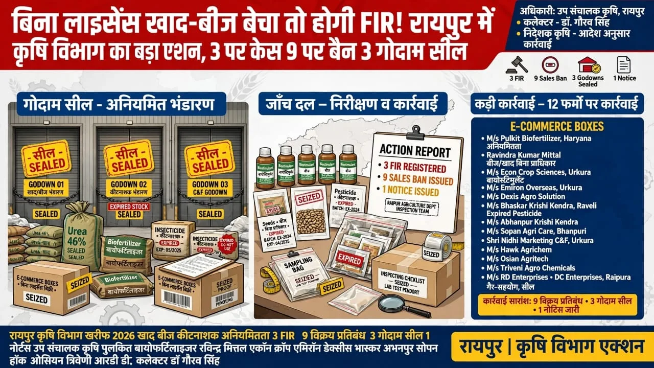 Raipur: खरीफ फसल से पहले कृषि विभाग का शिकंजा, 3 व्यापारियों पर दर्ज कराया FIR, जानें क्या है मामला