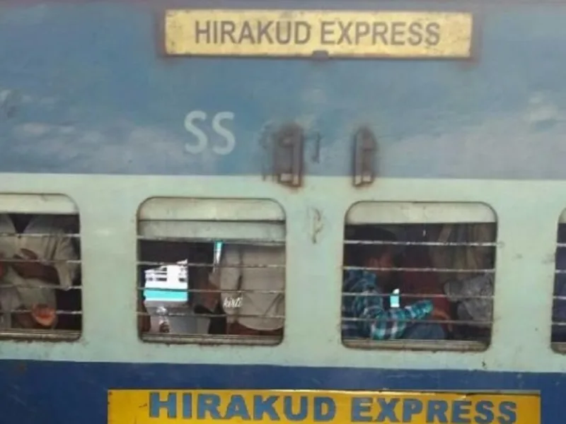 Indian Railways train at Bhodwal Majri station during Nirankari Sant Samagam event.