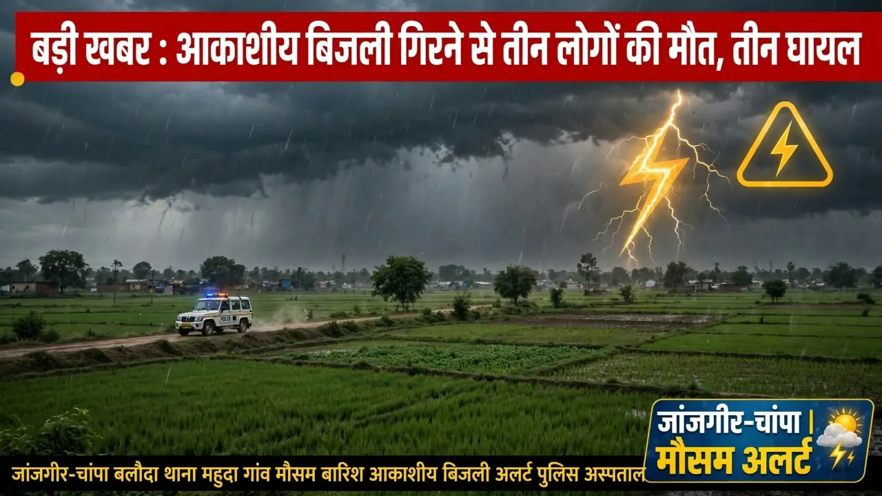 Janjgir–champa: आकाशीय बिजली ने मचाया तांडव, बाड़ी में काम कर रहे तीन लोगों की हुई मौत, तीन घायल