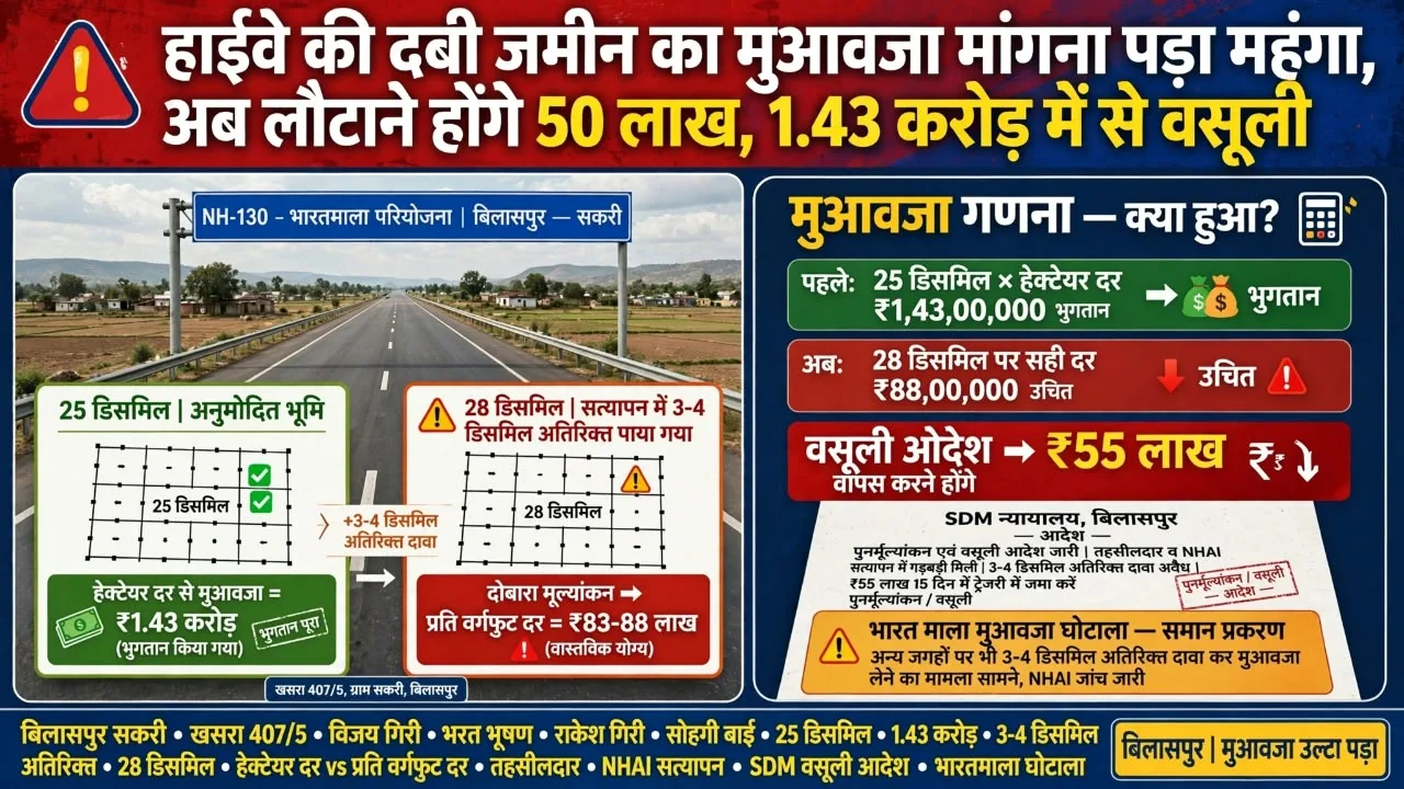 Bilaspur: हाईवे पर दबी अतिरिक्त जमीन के लिए मुआवजे का दावा करना पड़ गया महंगा, भारतमाला मुआवजा घोटाले की याद दिला गया यह मामला
