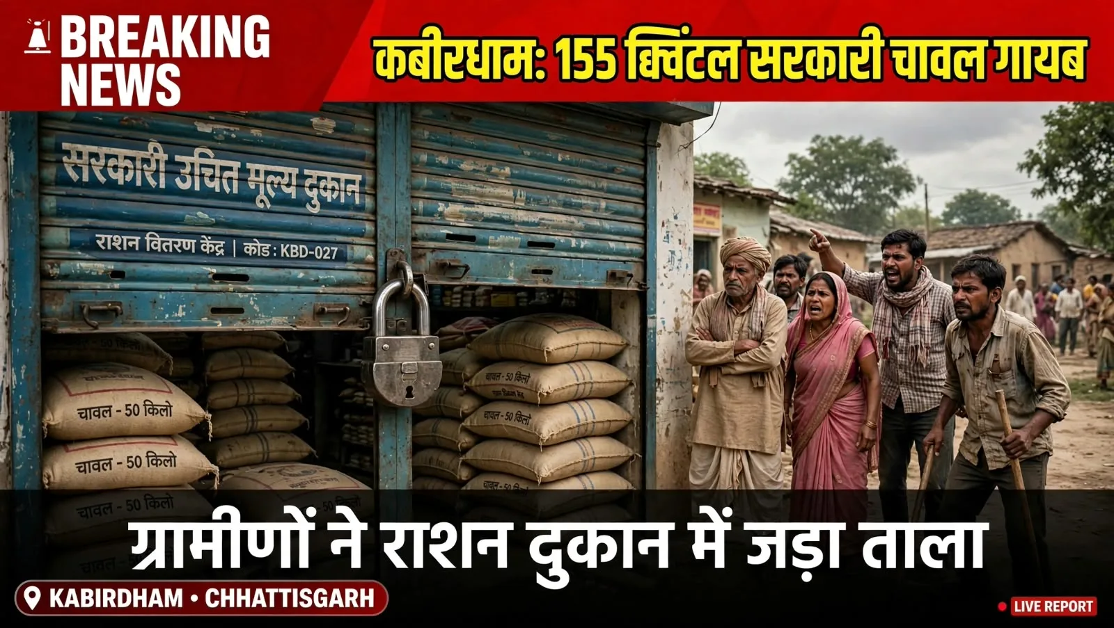 Kabirdham: सरकारी राशन की दुकान में चल रहा था बड़ा खेल, 155 क्विंटल चावल गायब मिला, तो नाराज ग्रामीणों ने जड़ दिया ताला