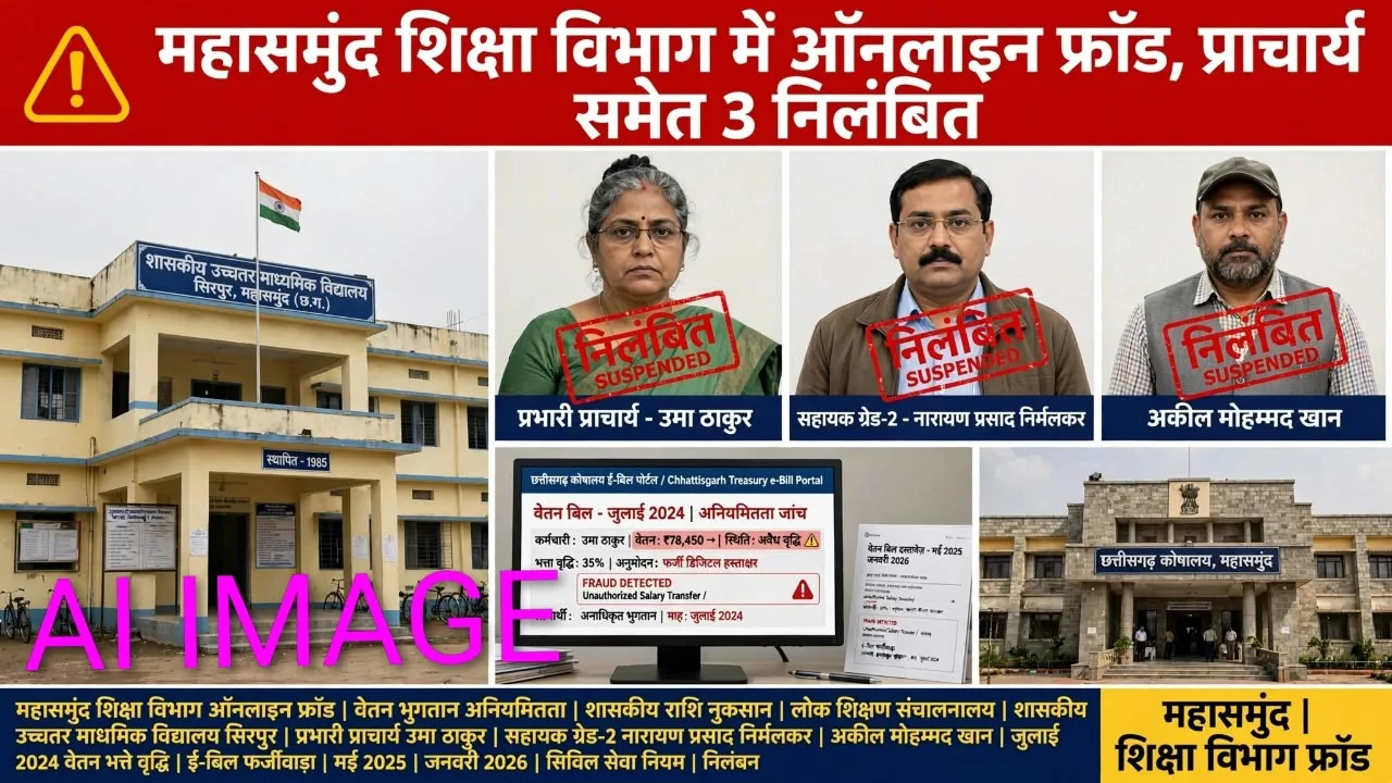 Mahasamund: शिक्षा विभाग में ऑनलाइन फ्रॉड का मामला उजागर, प्राचार्य समेत 3 निलंबित, जानिए किस तरह की गई धोखाधड़ी 