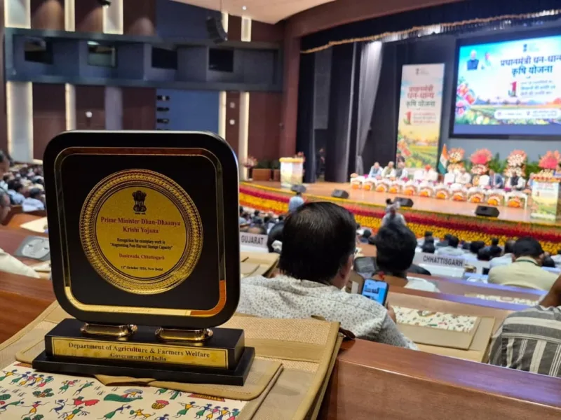 Dantewada district receives Certificate of Excellence under PM Dhan Dhaanya Krishi Yojana
