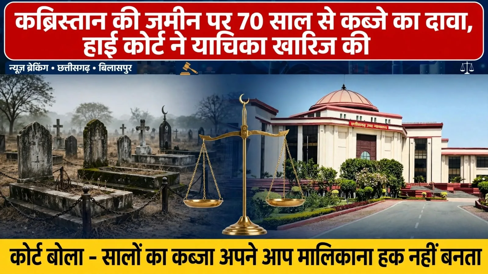 Bilaspur: कब्रिस्तान की जमीन पर 70 साल से कब्जे का दावा, बिलासपुर हाई कोर्ट ने खारिज की याचिका: कहा – लंबा कब्जा मालिकाना हक नहीं बनता