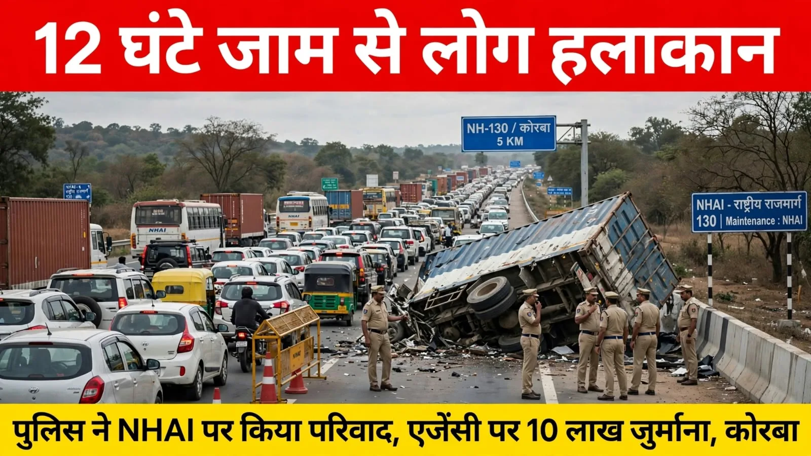 Korba: 12 घंटे जाम से लोग हुए हलाकान, पुलिस ने एनएचएआई के खिलाफ कोर्ट में डाला परिवाद, एजेंसी पर लगा 10 लाख का जुर्माना