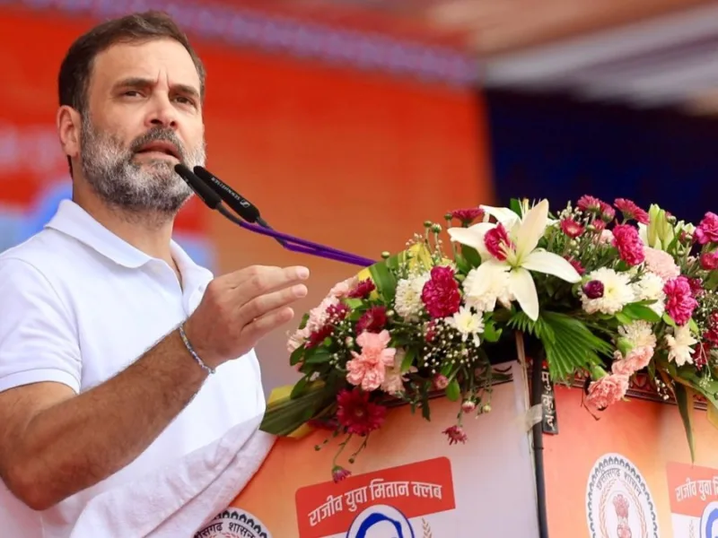 Rahul Gandhi during a Congress event in Raipur ahead of his proposed Bastar visit over the Bodhghat project
