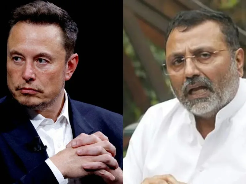 Elon Musk and BJP MP Nishikant Dubey amid the Starlink India launch controversy over national security and regulatory approvals.