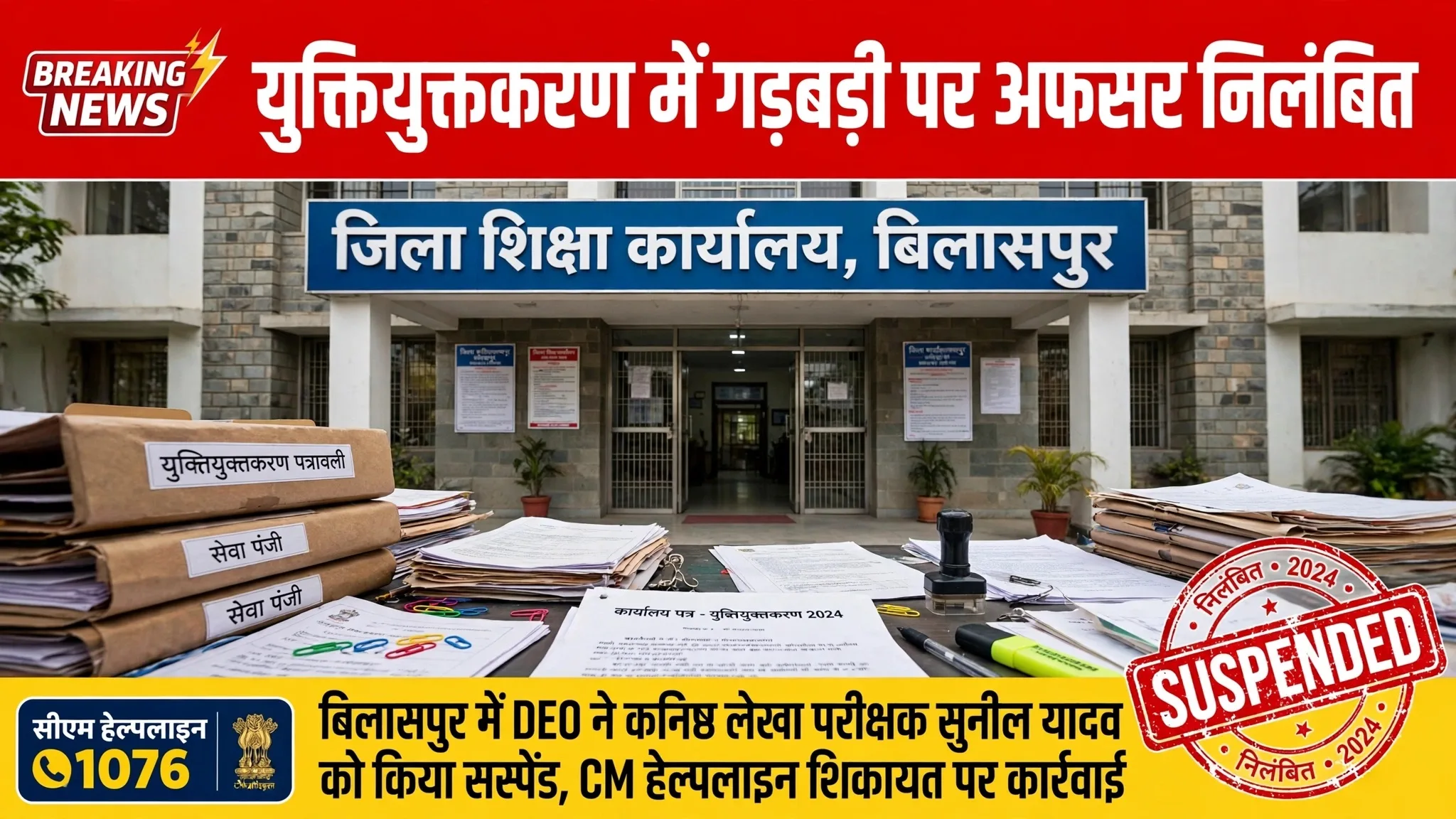 Bilaspur: युक्तियुक्तकरण और पदोन्नति में गड़बड़ी करने वाले अफसर को अब किया गया निलंबित, सीएम हेल्पलाइन में शिकायत के बाद करनी पड़ी कार्रवाई