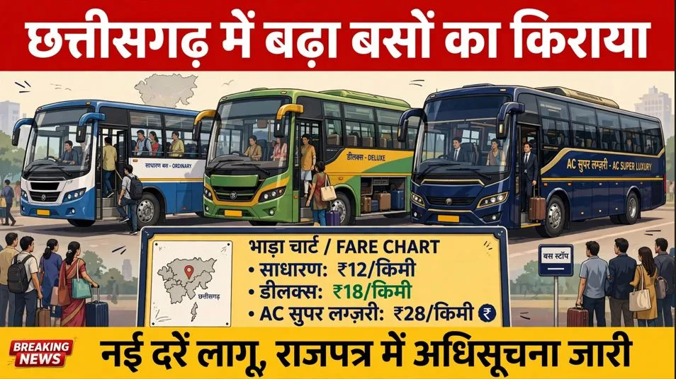 Chhattisgarh: राज्य सरकार ने बढ़ाया यात्री बसों का किराया, राजपत्र में जारी हुई अधिसूचना, जानिए किसे मिली छूट और क्या है नई दरें…