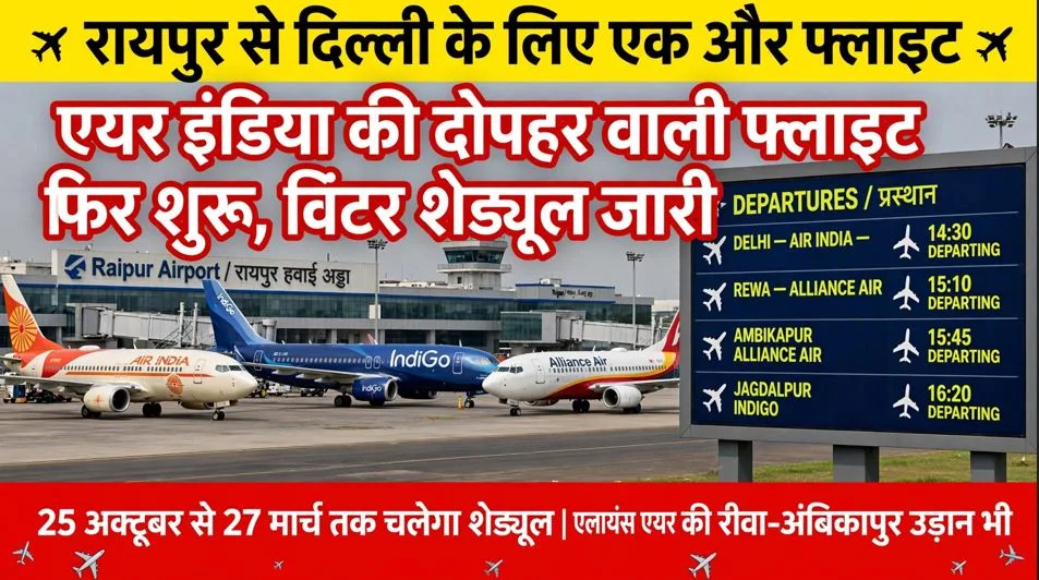 Raipur: दिल्ली के लिए दोपहर में एक और फ्लाइट, विंटर शेड्यूल जारी, रीवा-अंबिकापुर उड़ान भी चालू रहेगी