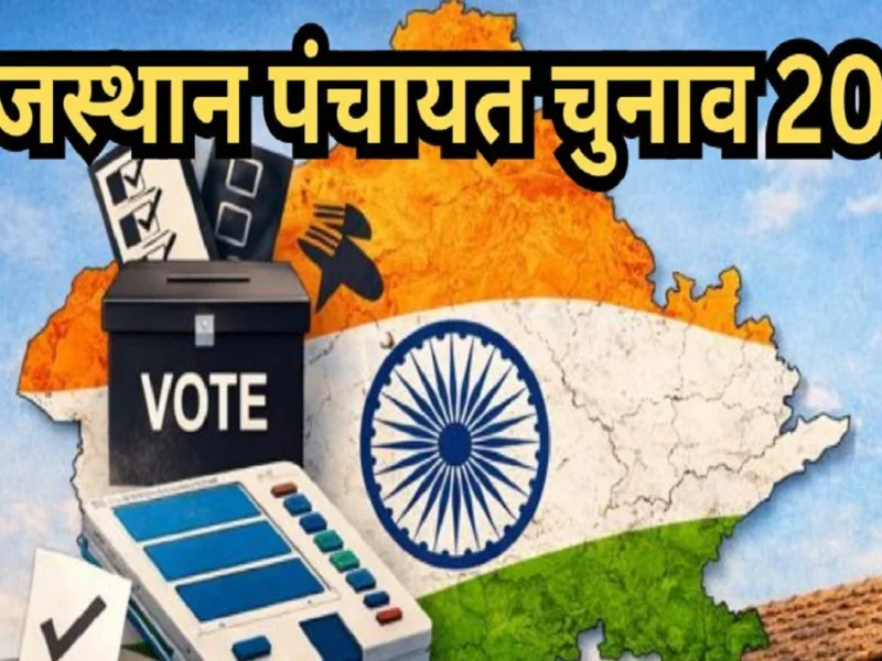 Rajasthan Panchayat Elections announcement conceptual image showing ballot box and voting process symbols.